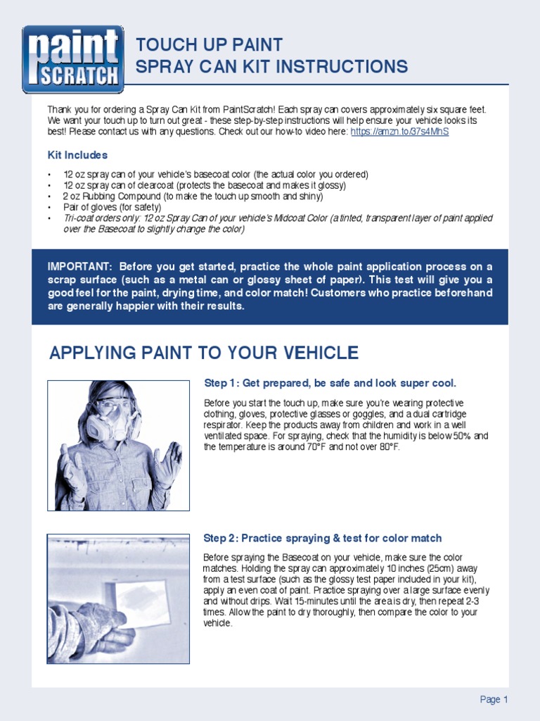 Touch Up Paint Spray Can Kit Instructions PDF