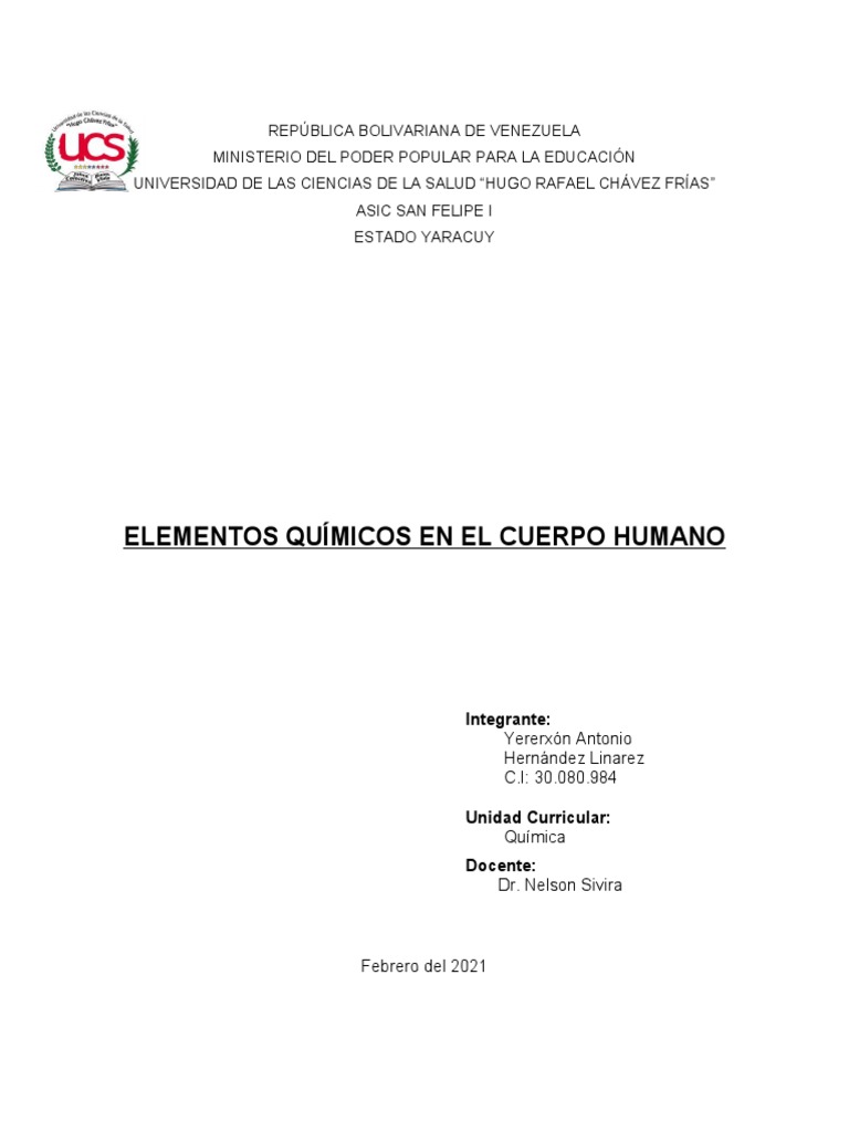 Elementos Químicos del Cuerpo Humano | PDF | Biomoléculas | Carbón