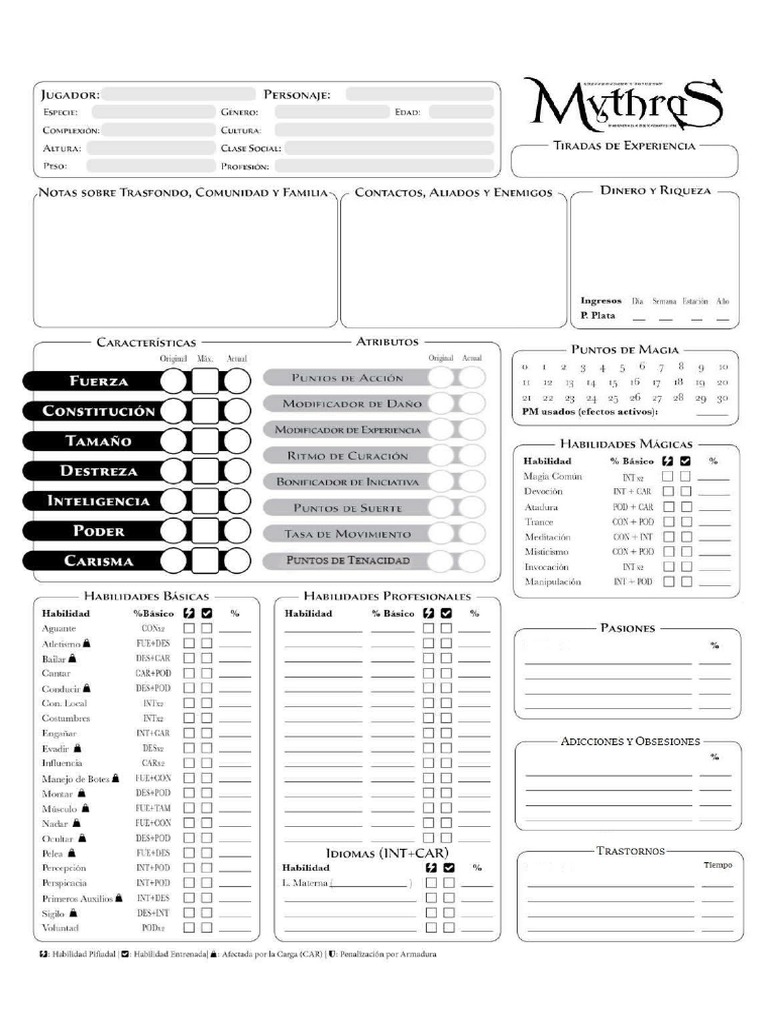 Ficha Mythras Modificada Book Of Quests PDF