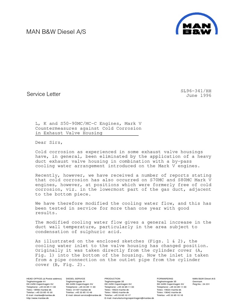 MAN B&W Diesel A/S: Service Letter | PDF | Diesel Engine | Valve