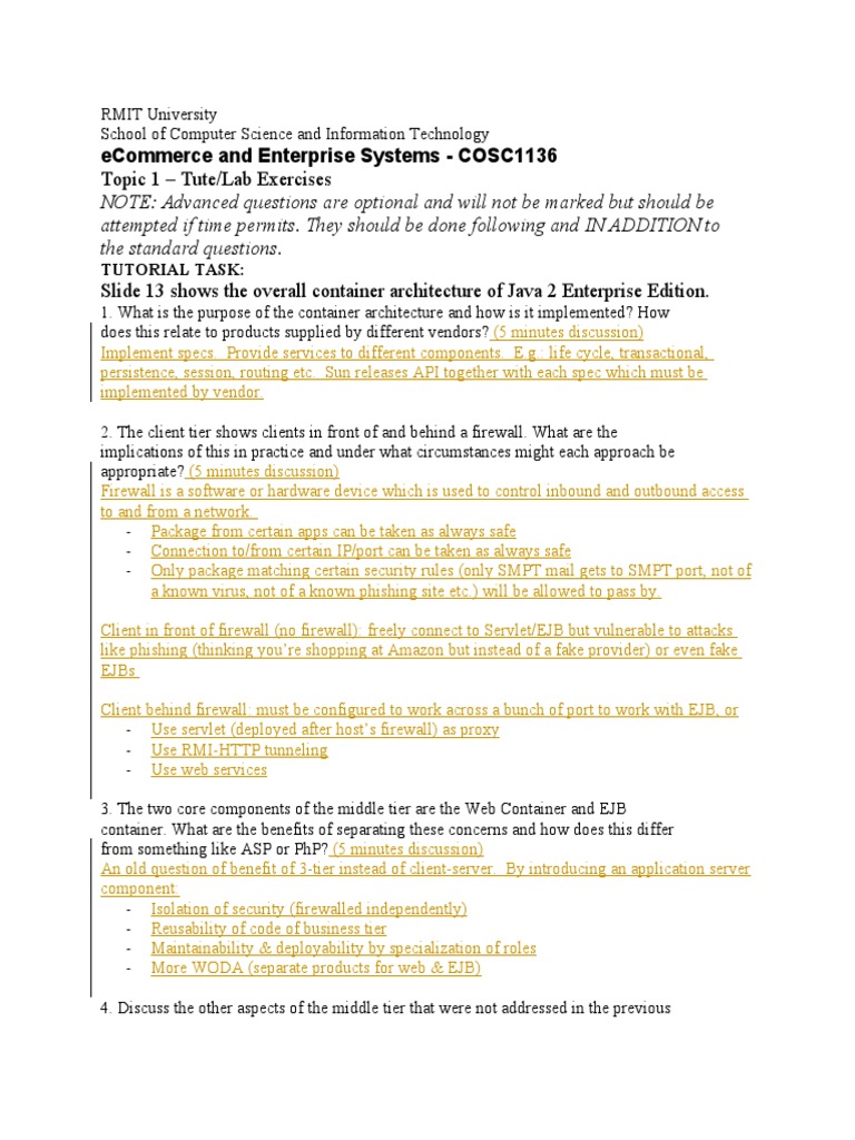 Topic 1 - Tute/Lab Exercises: Ecommerce and Enterprise Systems ...