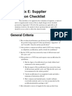 Appendix E: Supplier Evaluation Checklist: General Criteria