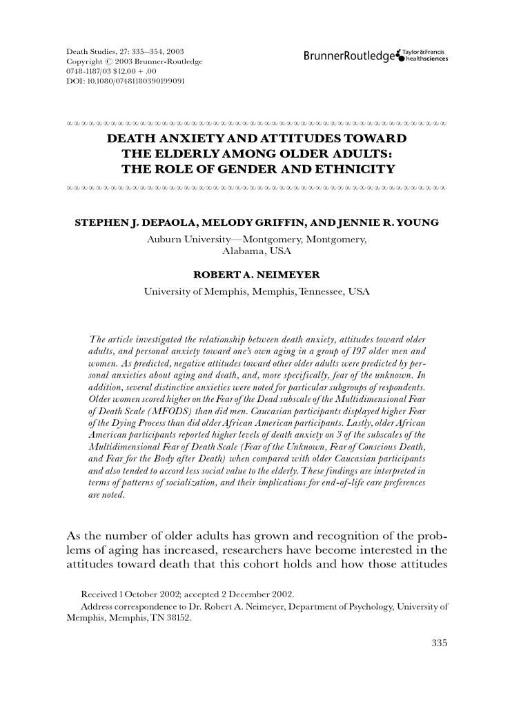 Death Anxiety | PDF | Attitude (Psychology) | Dependent And Independent ...
