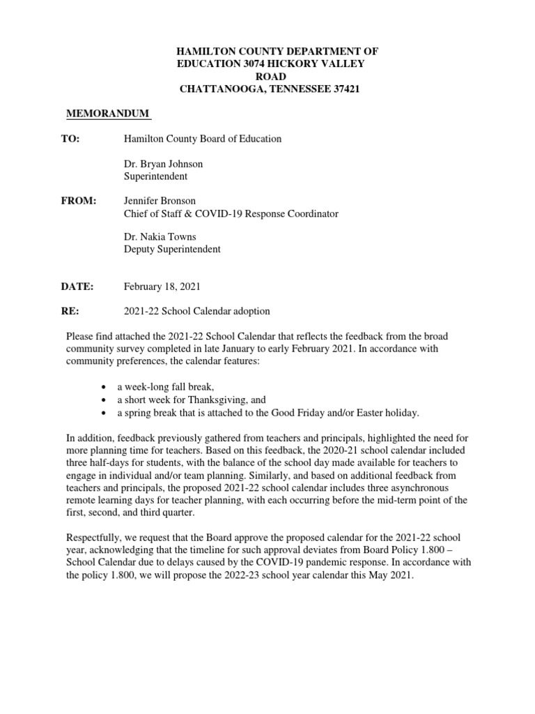 Hamilton County Schools Approved 2021-2022 Calendar | Pdf | Academic Term | Holidays