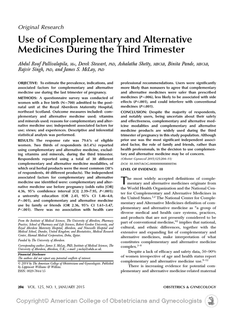Use of Complementary and Alternative Medicines During The Third
