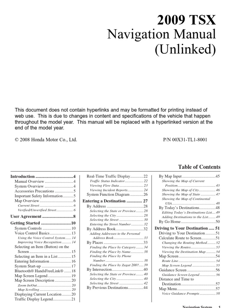 2009 Acura TSX Navigation Manual PDF Navigation Global