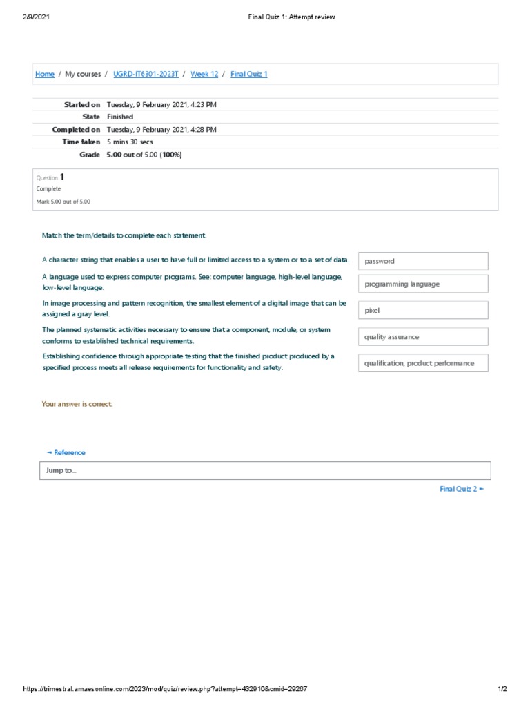 Final Quiz 1 - Attempt Review | PDF | Computers