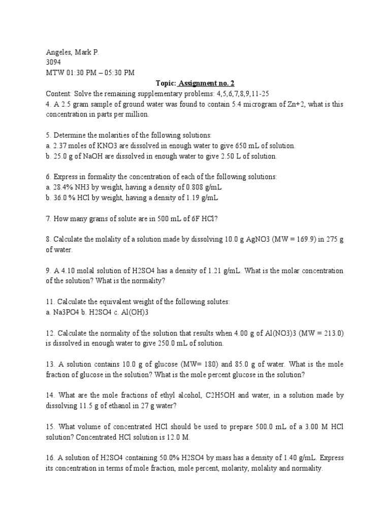 Concentration Calculations in Solutions | PDF | Solution | Molar ...