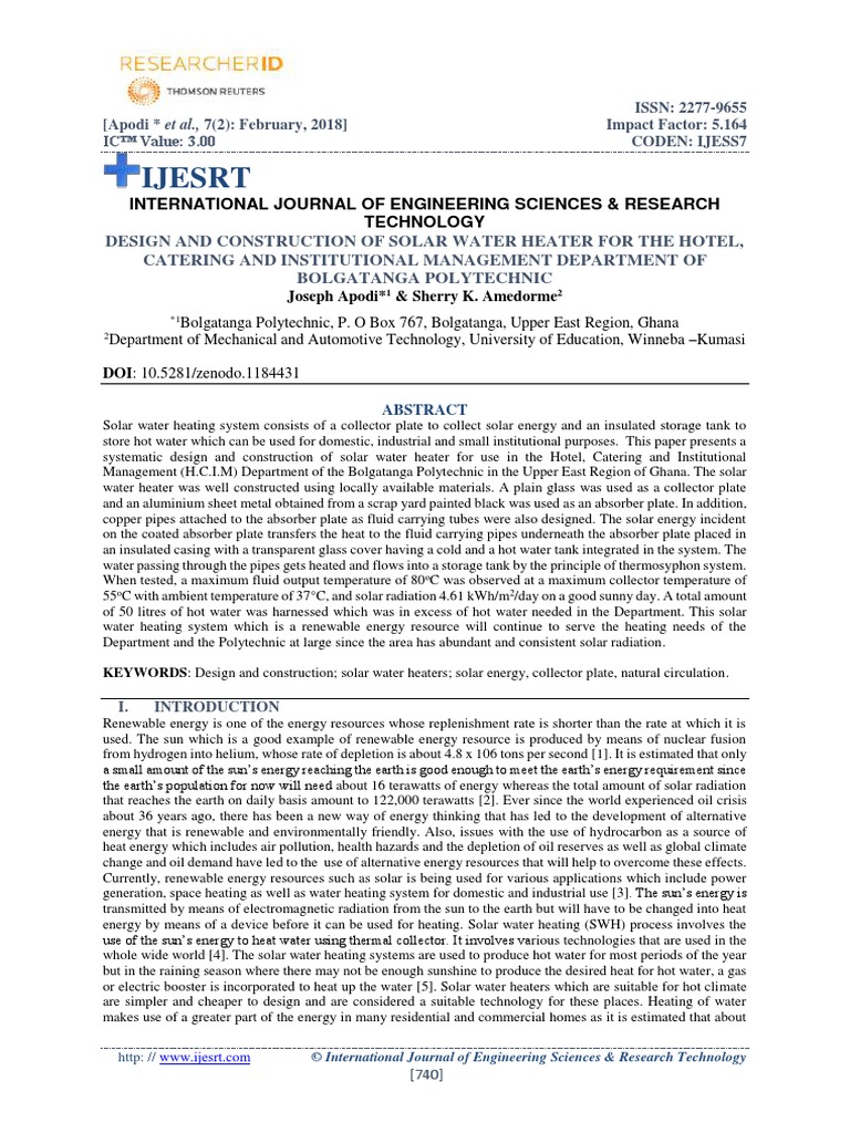 Design and Construction of Solar Water H | PDF | Solar Energy | Water ...
