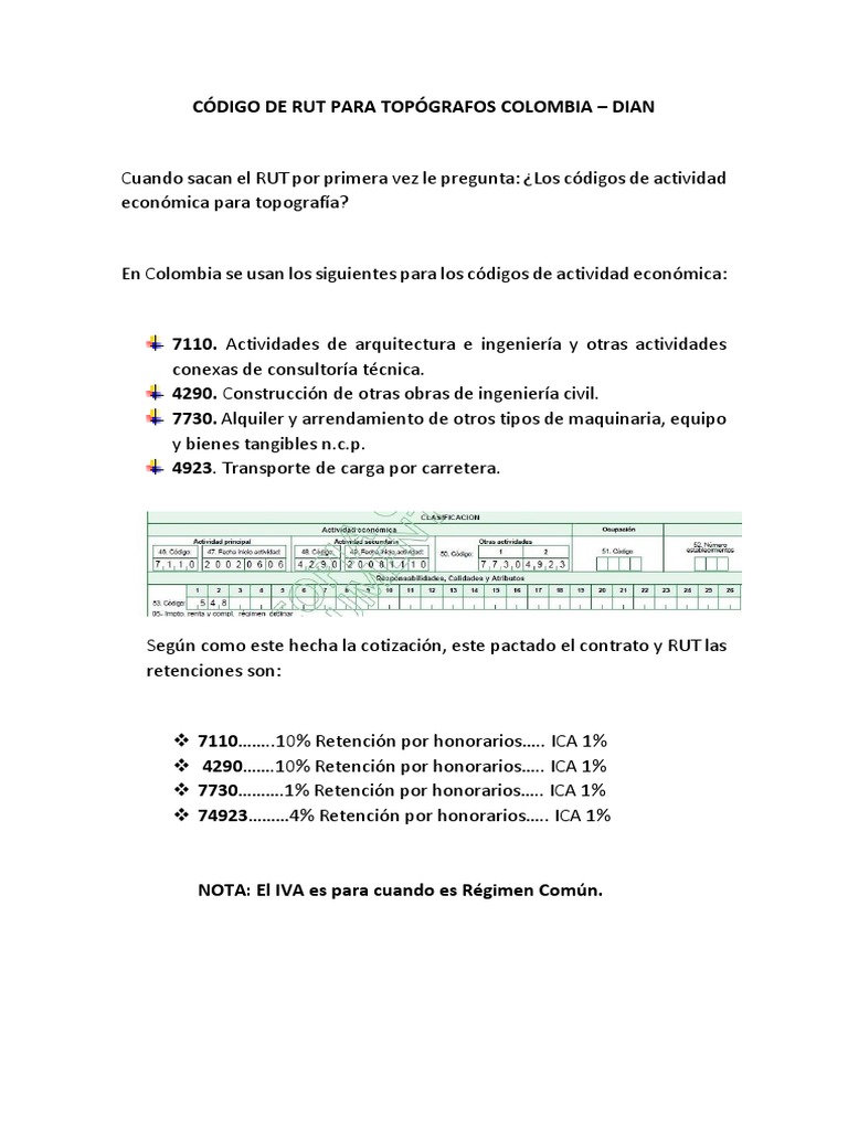 Códigos RUT para Topografía en Colombia | PDF