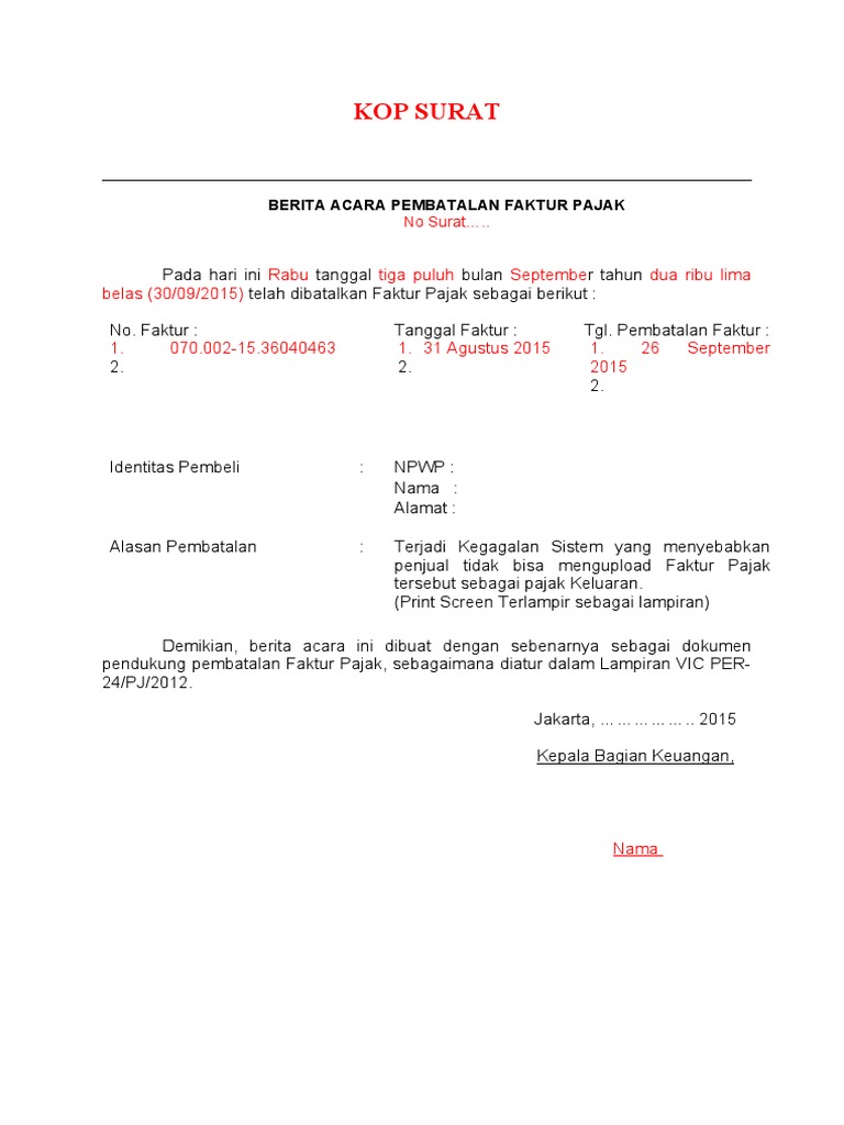 Bap Surat Batal Pajak