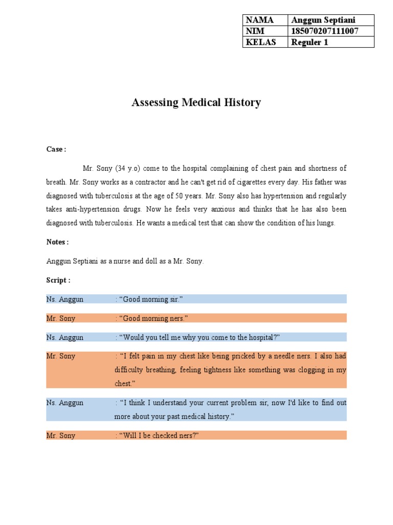 Medical History Assessment for Chest Pain | PDF | Health Sciences ...