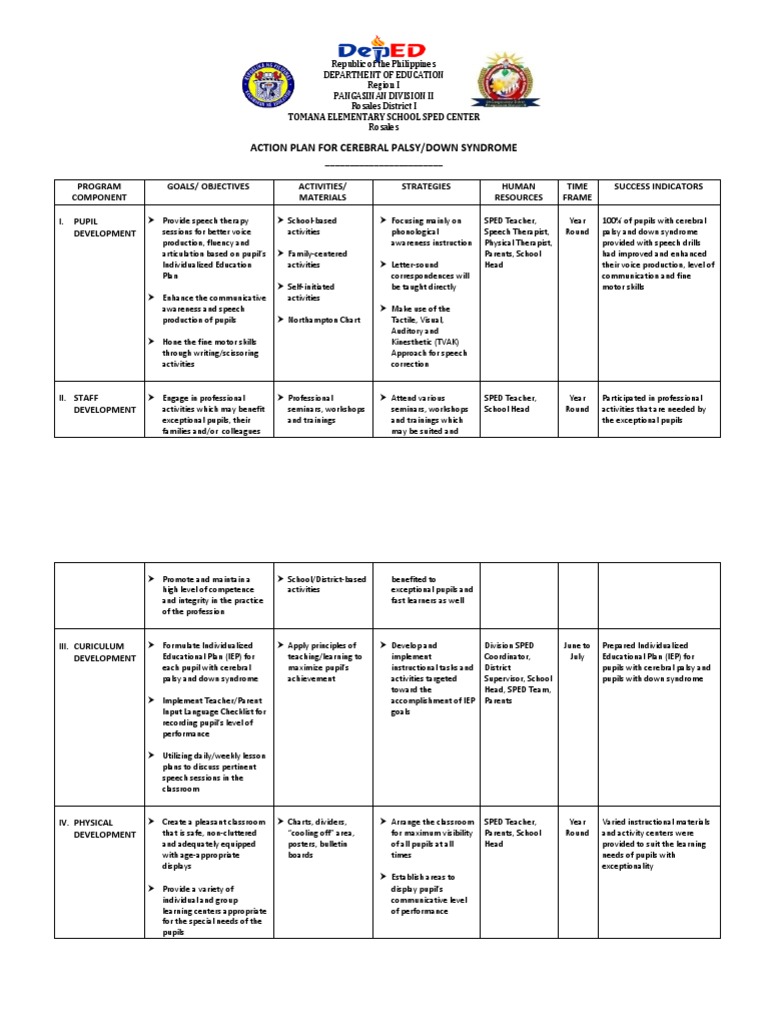 Action Plan for CP and Down Syndrome | PDF | Individualized Education ...