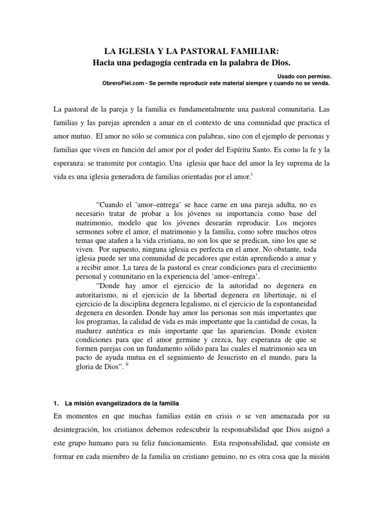 La Iglesia y La Pastoral Familiar | PDF | Amor | Familia