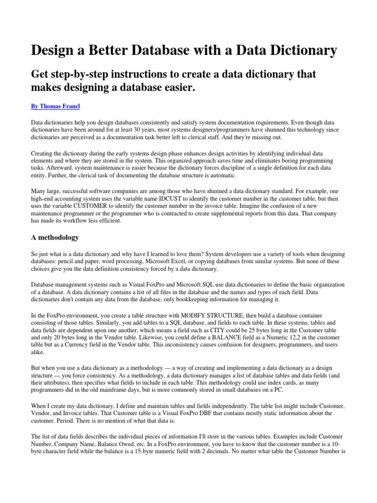 Design A Better Database With A Data Dictionary | PDF | Databases ...