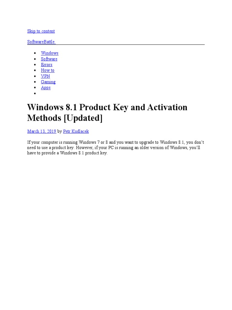 Windows 8.1 Product Key and Activation Methods (Updated) | PDF ...