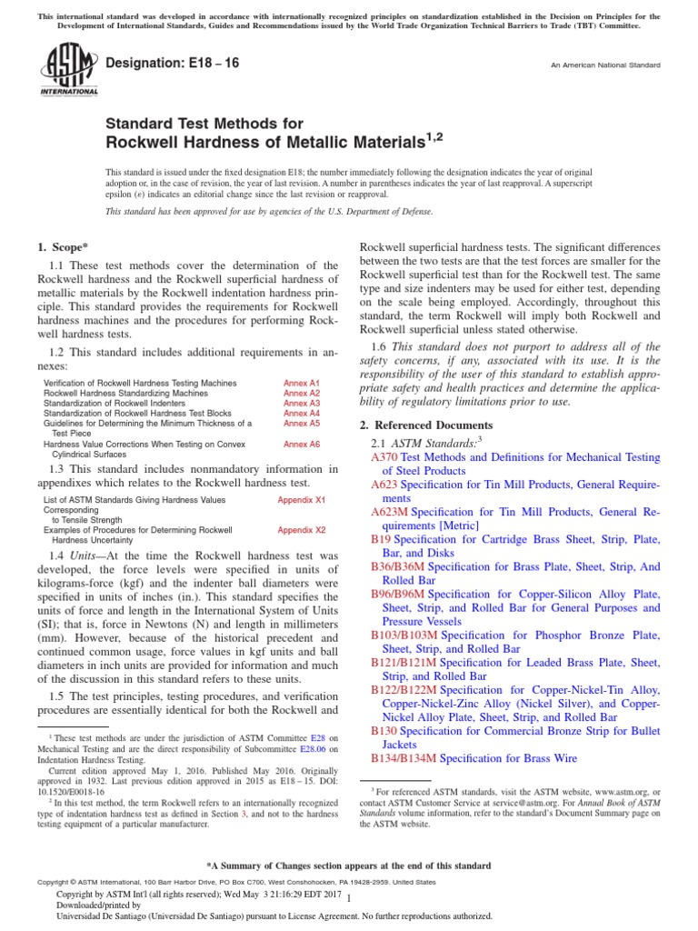 Astm E-18 | PDF | Hardness | Alloy