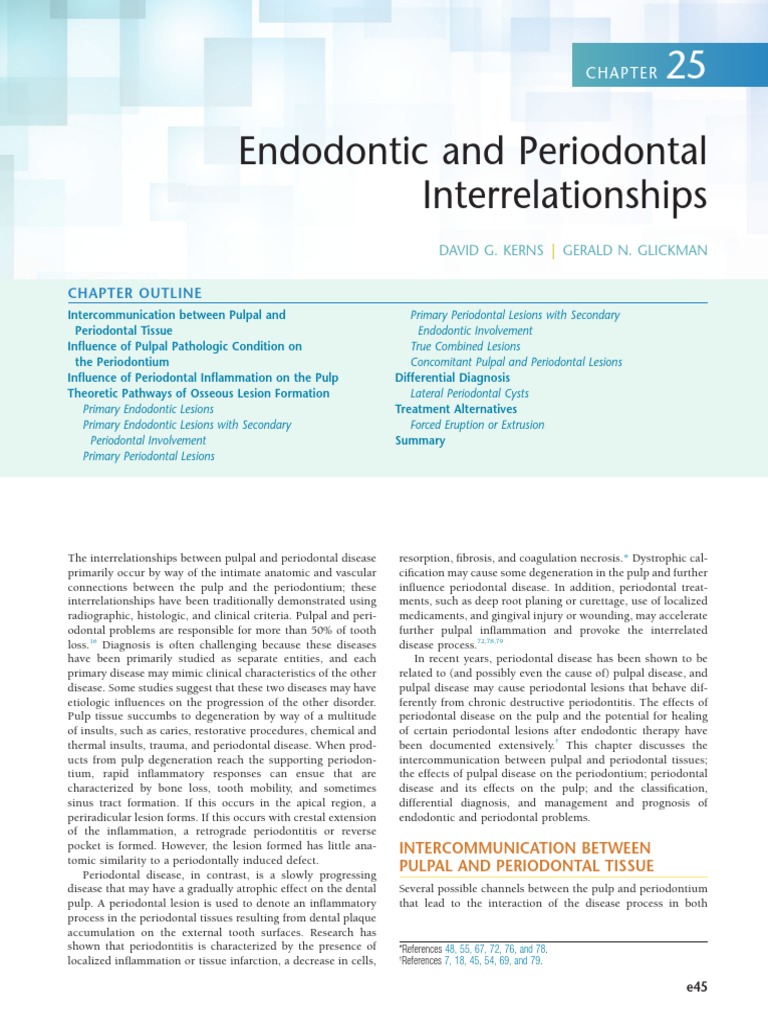 Endodontic and Periodontal Interrelationships PDF Periodontology Human Tooth