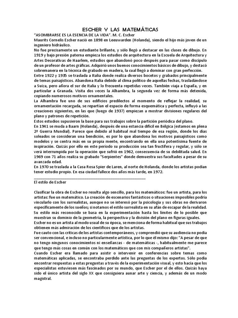 Escher: Arte y Matemáticas en Teselaciones | PDF | Science | Enseñanza ...