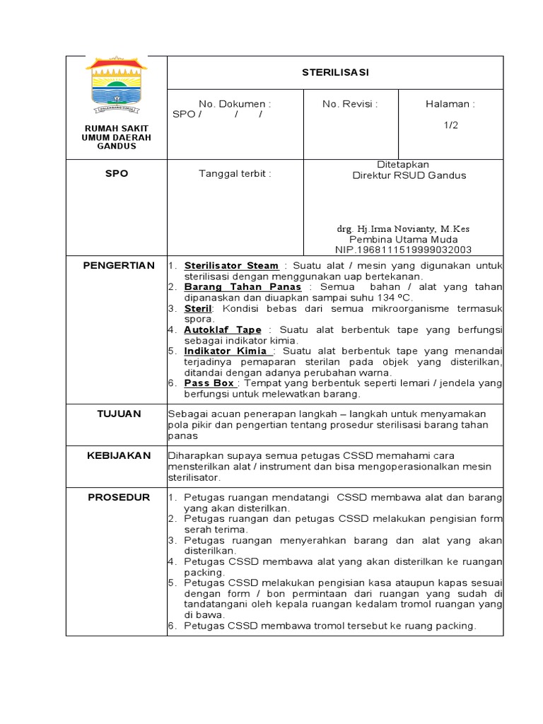 Prosedur Sterilisasi Alat Medis CSSD | PDF