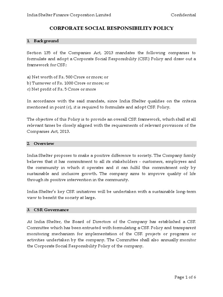 Company CSR Policy As Per Section 135 (4) - 17012020 | PDF | Corporate ...