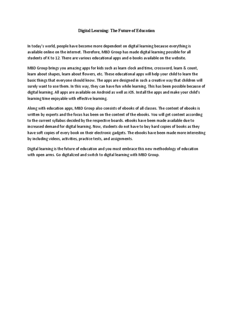 Digital Learning The Future of Education | PDF