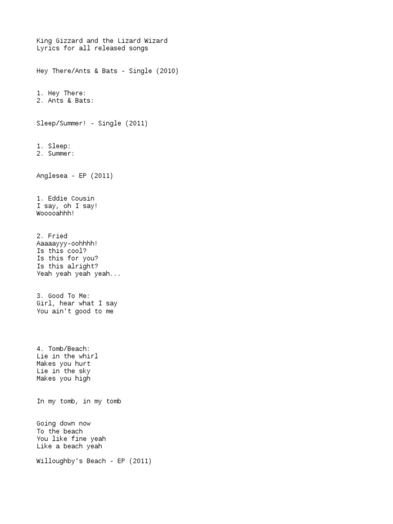 King Gizzard & The Lizard Wizard Lyrics, PDF, Wasp