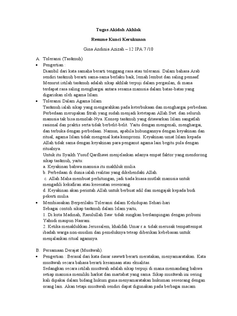 Tugas Aa Resume Kunci Kerukunan Pdf