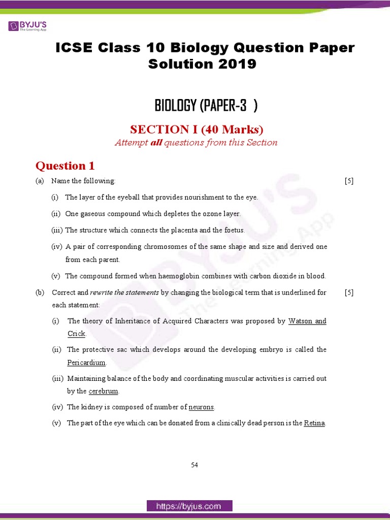 ICSE Class 10 Biology Question Solutions | PDF | Endocrine System | Mitosis