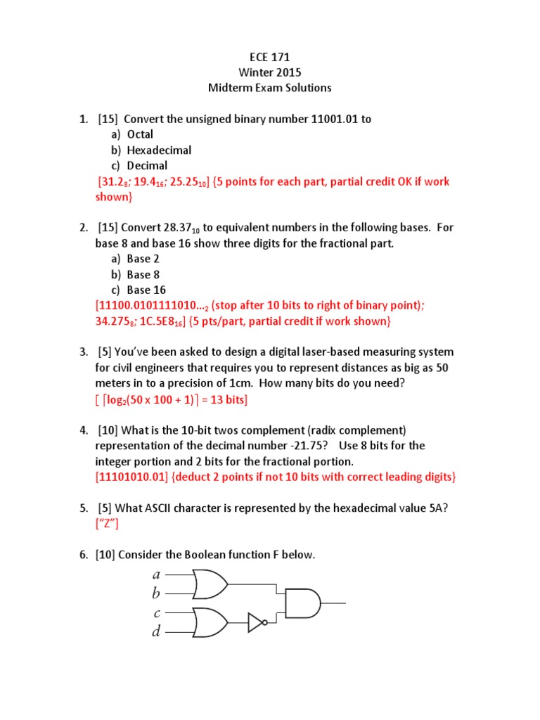 ECE 171 Winter 2015 Midterm Solutions | PDF | Mathematical Objects ...