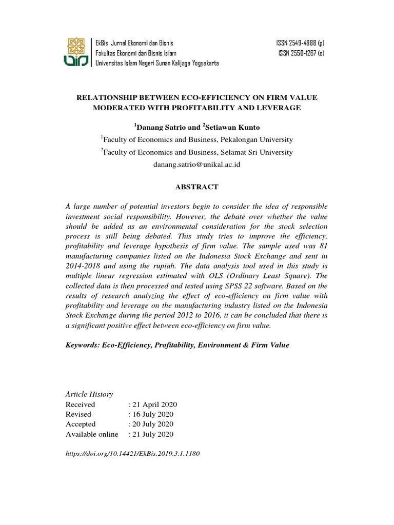 Eco-Efficiency Impact on Firm Value | PDF | Leverage (Finance ...