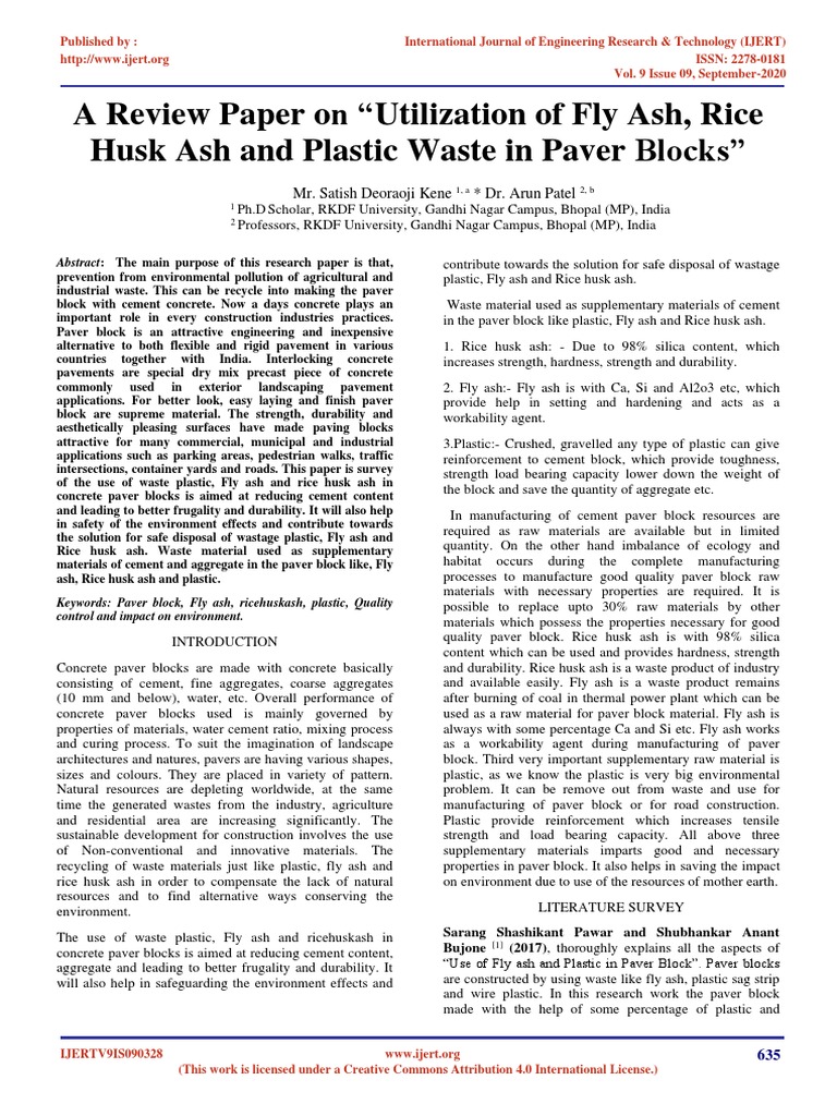 A Review Paper On "Utilization of Fly Ash, Rice Husk Ash and Plastic ...