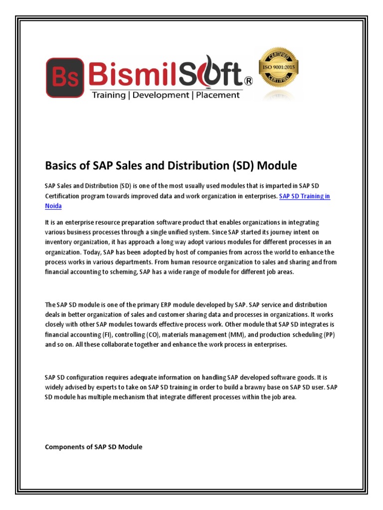 Overview of SAP SD Module Basics | PDF | Sales | Information Technology