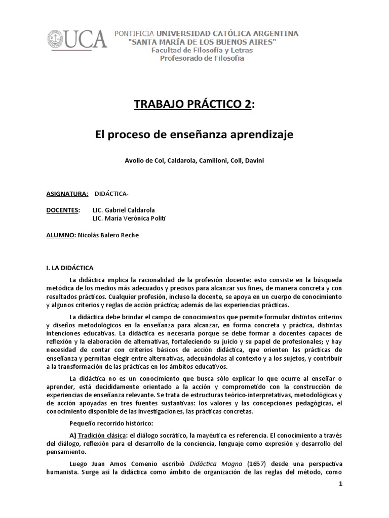 Trabajo Práctico 2: El Proceso de Enseñanza Aprendizaje | PDF ...