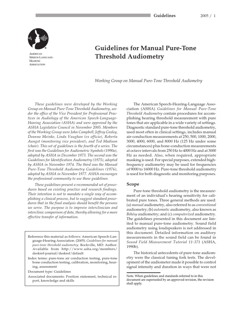 ASHA Guidelines For Manual Pure Tone Threshold Audiometry | PDF ...