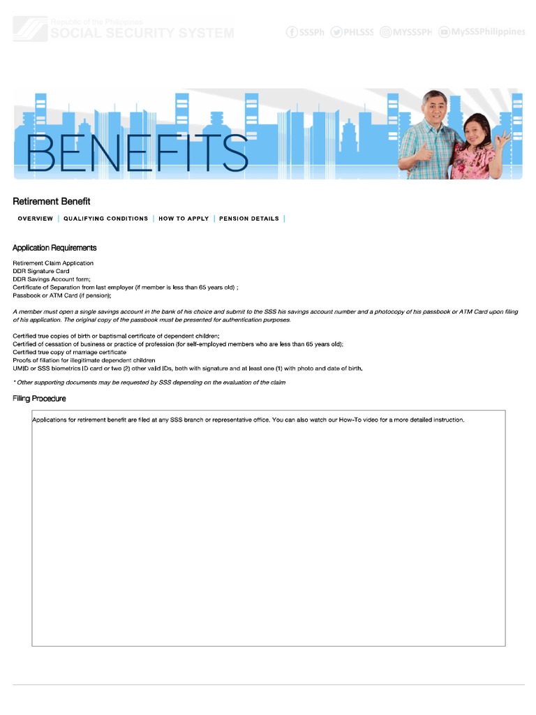 SSS Retirement Benefits Requirements PDF