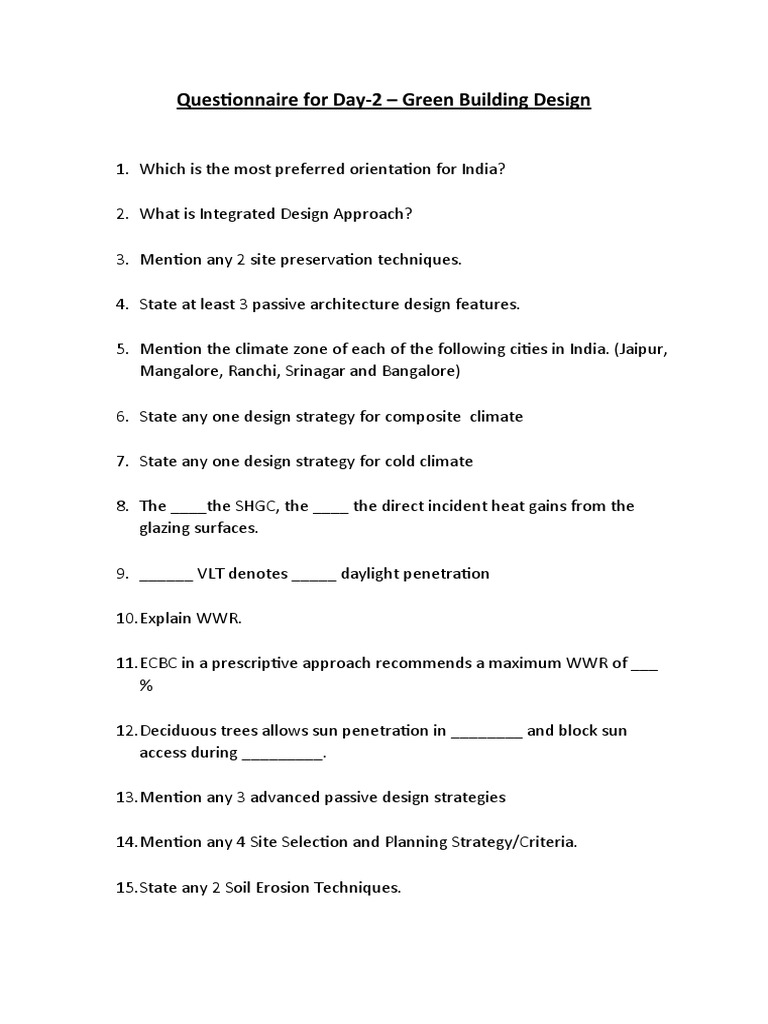 Questionnaire For Day-2 - Green Building Design | PDF