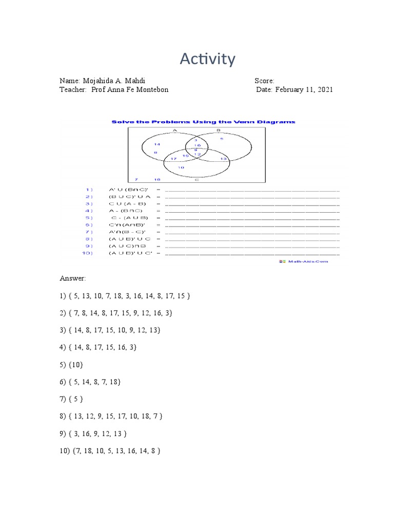 Mahdi Mojahida A Math Activity Set | PDF