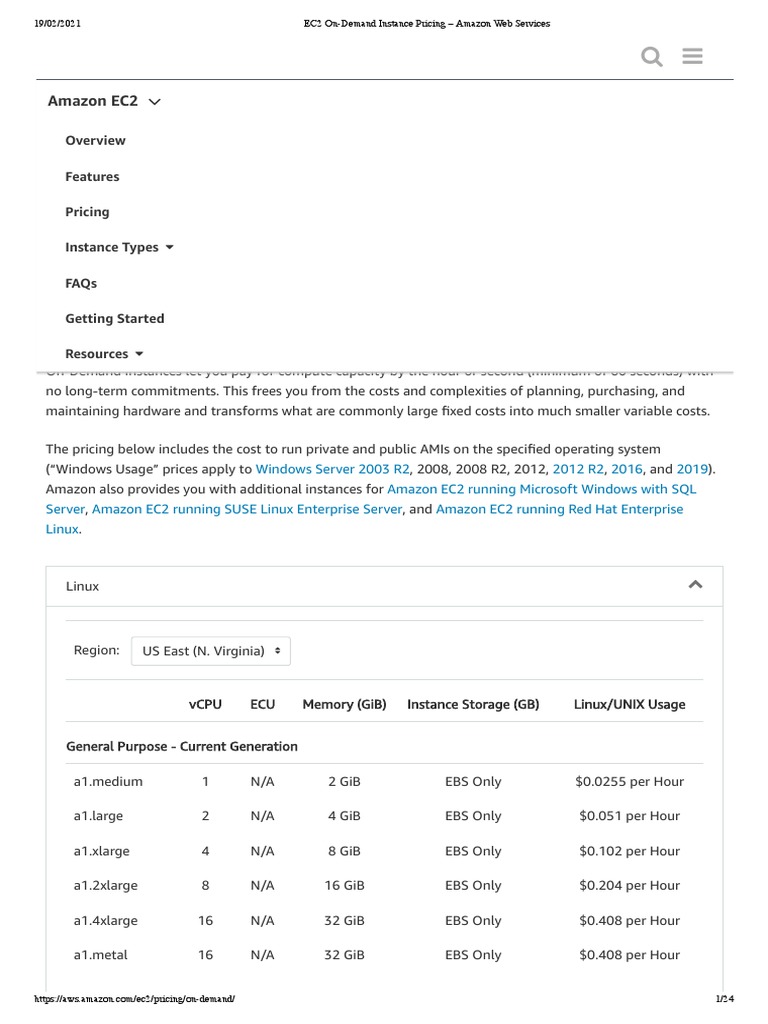 Amazon EC2 OnDemand Pricing PDF Computer Architecture Computing