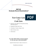 Test Center Lists Code Lists: 2007-08 Graduate Record Examinations