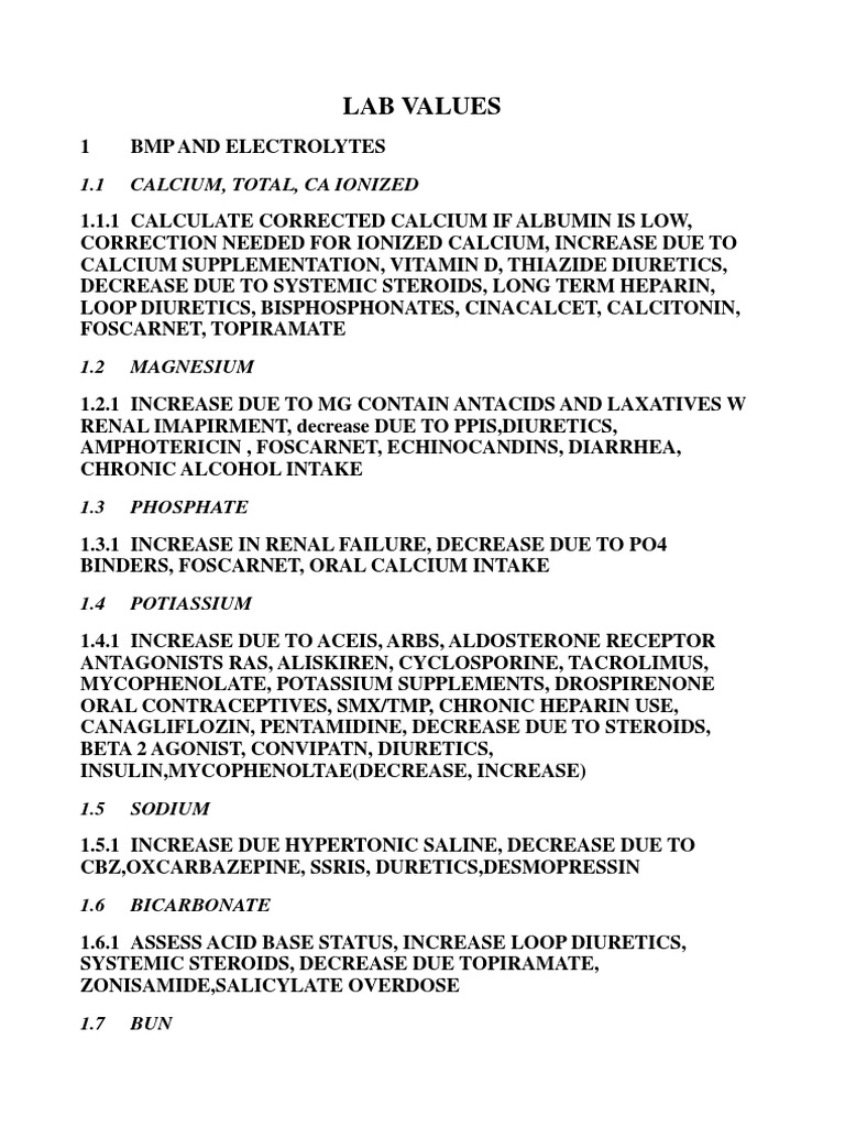 Lab Values | Download Free PDF | Anemia | Hypothyroidism