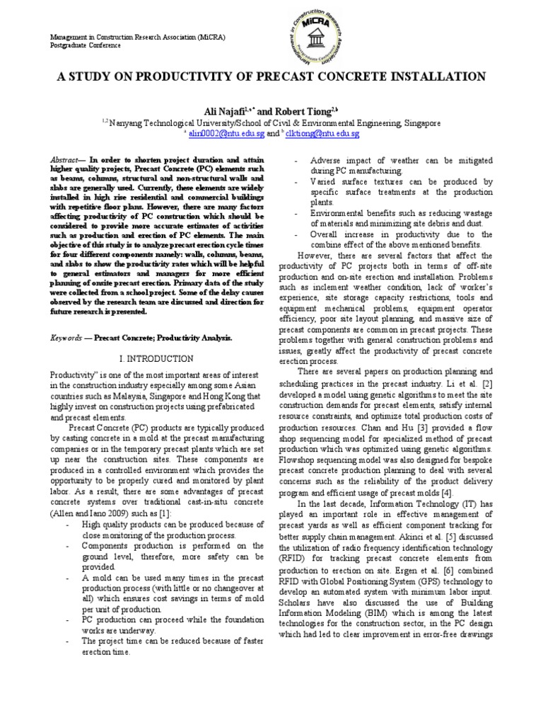 A Study of Productivity of Precast Concrete Installation PDF