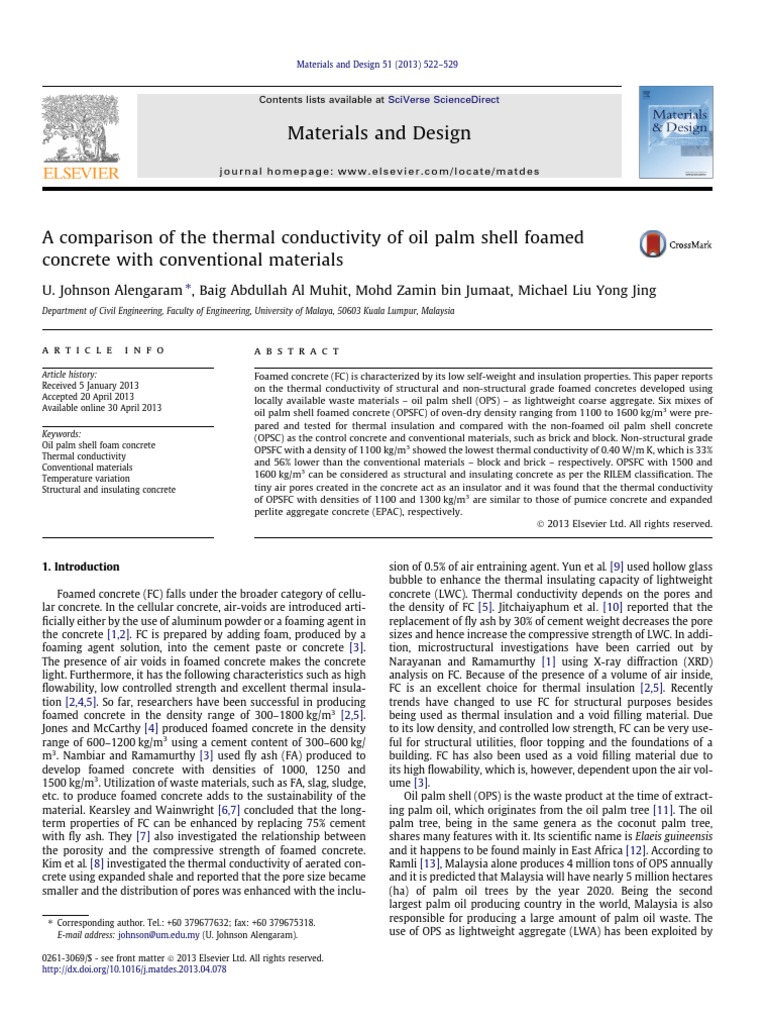 A Comparison of The Thermal Conductivity of Oil Palm Shell Foamed
