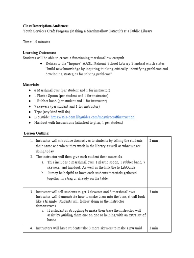 Lesson Plan Marshmallow Catapult PDF