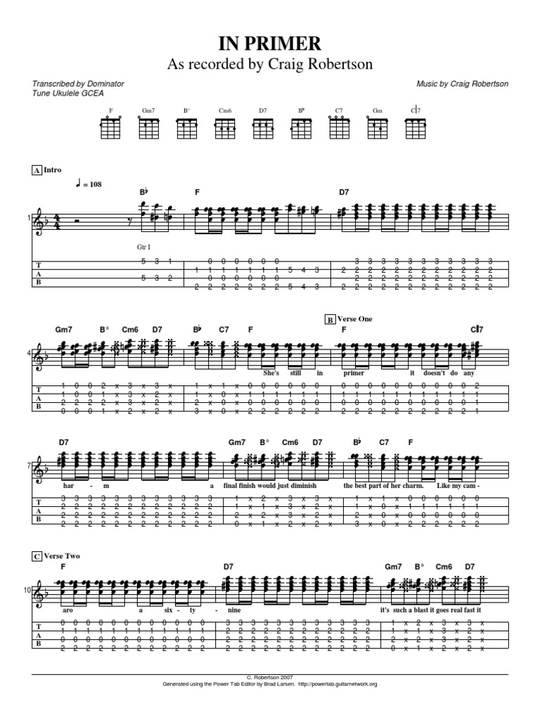 In Primer Transcribed by Dominator Tune Ukulele GCEA Music by Craig