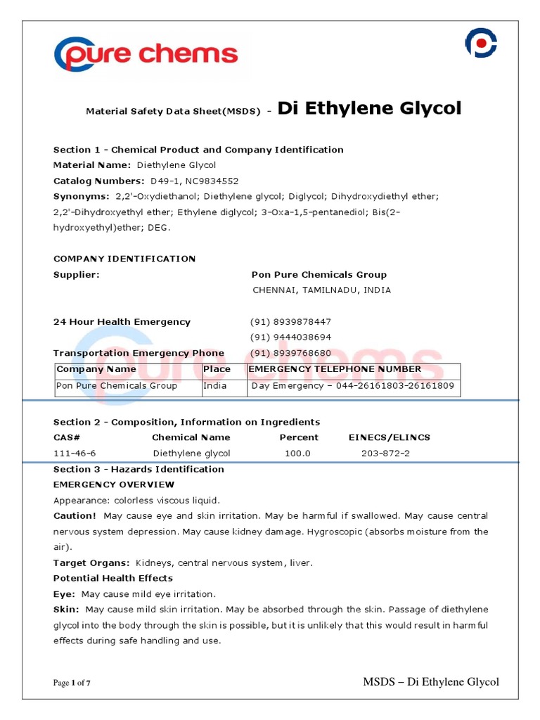 Msds Di Ethylene Glycol Download Free PDF Resource Conservation