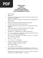 Practice Test-1 Class: Xi Subject: Physics Physical World (Chapter-1) Units & Measurement (Chapter-2)