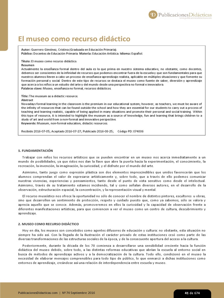 Museo como recurso didáctico en educación | PDF | Museo | Aprendizaje