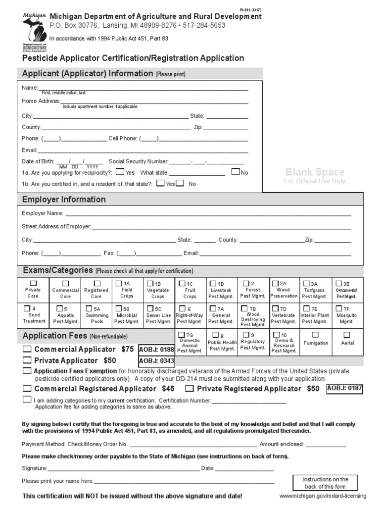 Pesticide Applicator Cert Reg App 251926 7 PDF Pesticide Pest