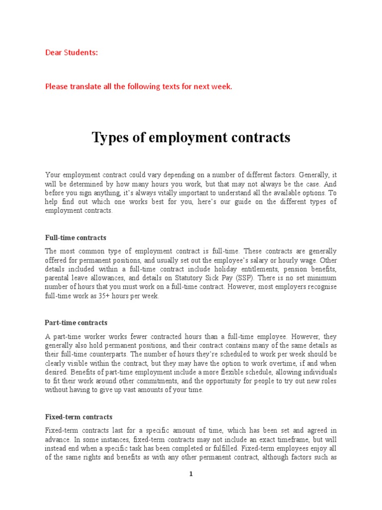 Types of Employment Contracts PDF Employment Freelancer